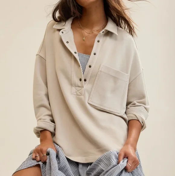 Aerie Chorewear Popover Sweatshirt In Stone Harbor Size XL - Picture 1 of 8